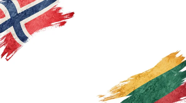 Bandiere della Norvegia e della Lituania sullo sfondo bianco — Foto Stock